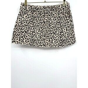 Know One Cares Leopard Micro Mini Denim Skirt Size L Cream Black Raw Hem Summer